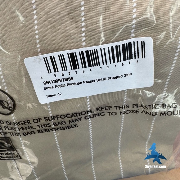 1096 NWT PrettyLittleThing Poplin Pinstripe Cropped LS Shirt - Stone - Size 8 - Picture 9 of 10